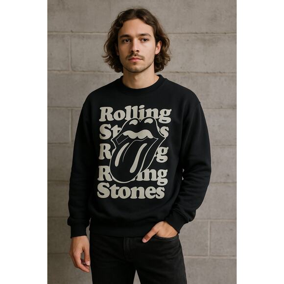 Vintage Inspired Rock Band Black Rolling Stones Graphic Sweatshirt Size M - Picture 2 of 7
